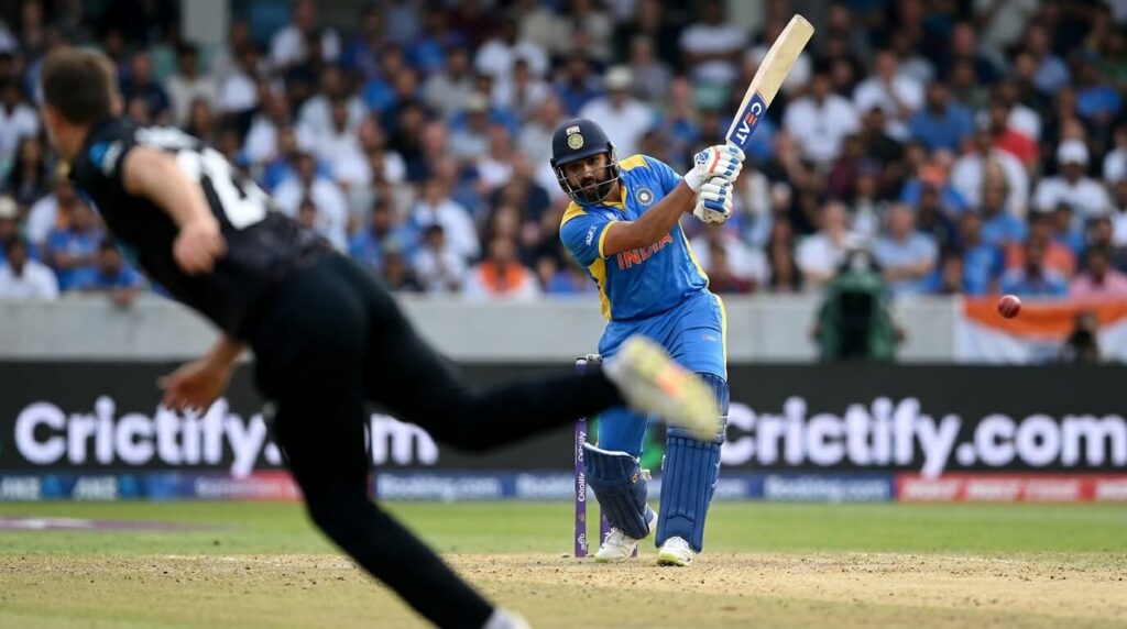 Cricket player in action after successful shoulder rehabilitation, bowling or throwing with confidence at stadium with Crictify.com branding