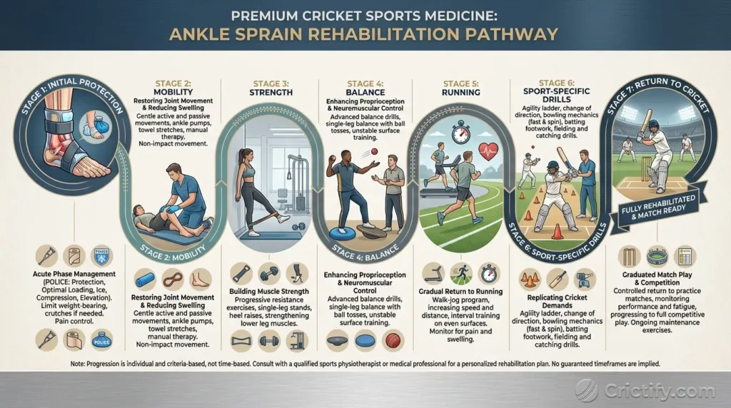 Ankle sprain rehabilitation and return-to-cricket timeline