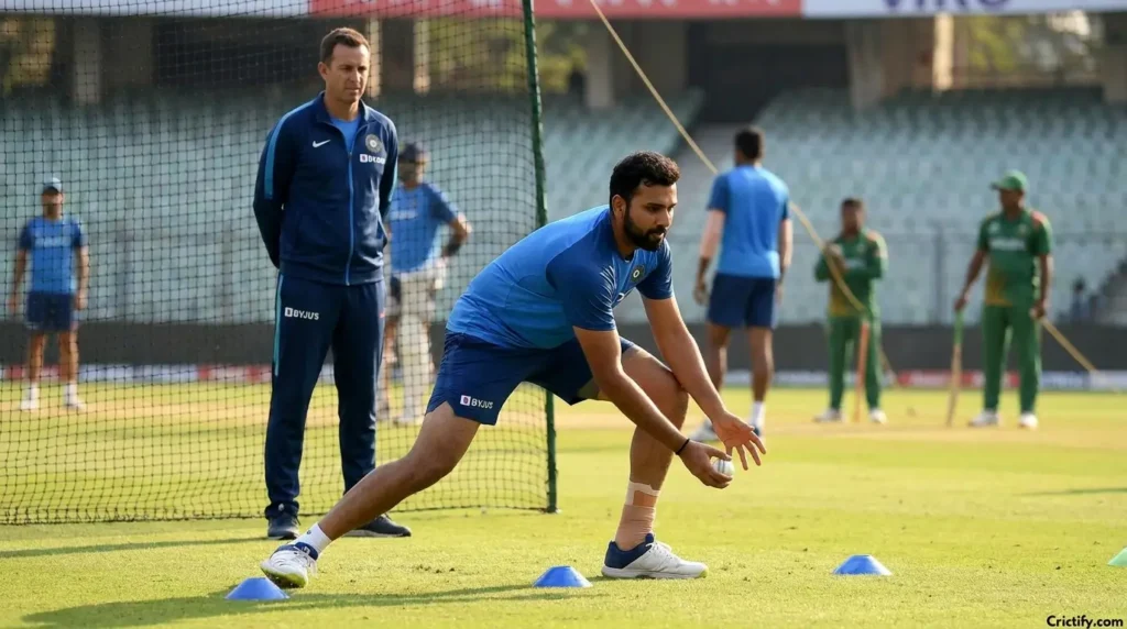 Cricketer performing progressive fielding drills after ankle rehabilitation